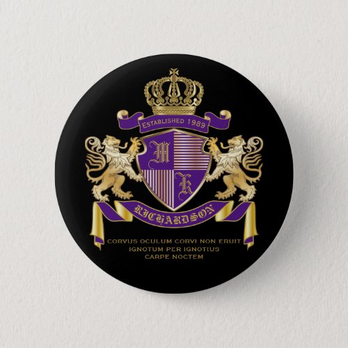 Coat of Arms Monogram Emblem Golden Lion Shield Button