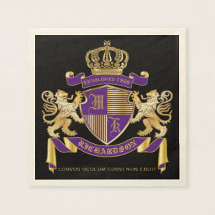 Coat of Arms Monogram Emblem Golden Lion Shield Napkins
