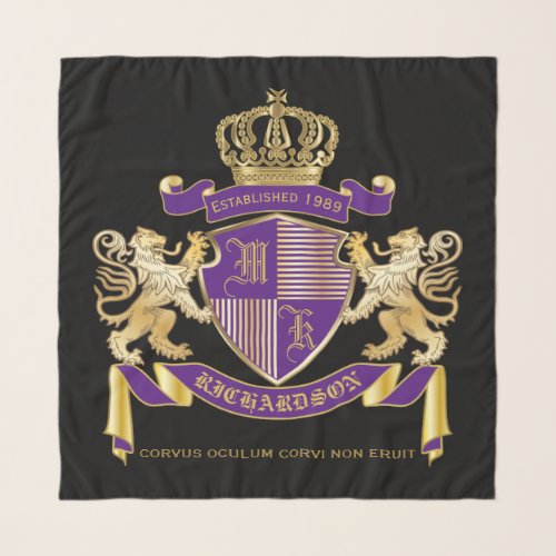 Coat of Arms Monogram Emblem Golden Lion Shield Scarf