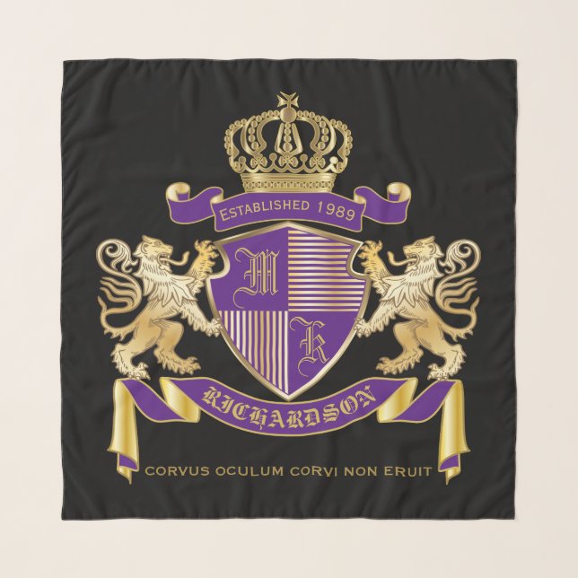 Coat of Arms Monogram Emblem Golden Lion Shield Scarf (Front)