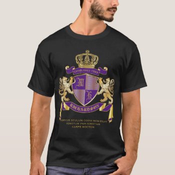 Coat Of Arms Monogram Emblem Golden Lion Shield T-shirt by BCVintageLove at Zazzle