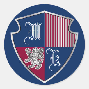 Coat of Arms Monogram Emblem Silver Lion Shield Classic Round Sticker