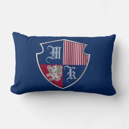 Coat of Arms Monogram Emblem Silver Lion Shield Lumbar Pillow