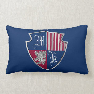 Coat of Arms Monogram Emblem Silver Lion Shield Lumbar Pillow