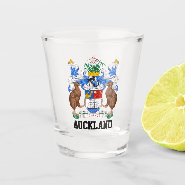 Coat of Arms of Auckland, NZ Shot Glass (Front)