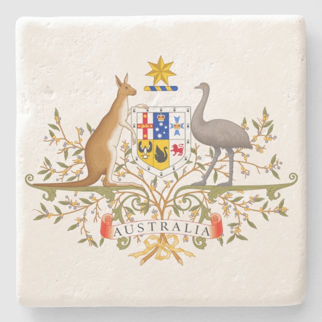 Coat of Arms of Australia Stone Coaster (Front)