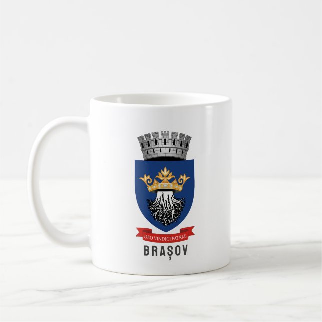 Coat of Arms of Brașov, Romania Coffee Mug (Left)