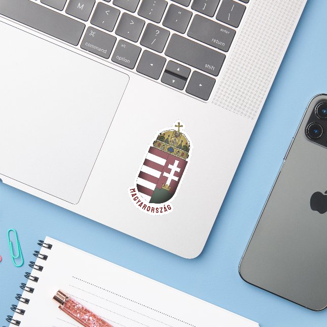 Coat of Arms of Hungary Sticker (Laptop w/ iPhone)