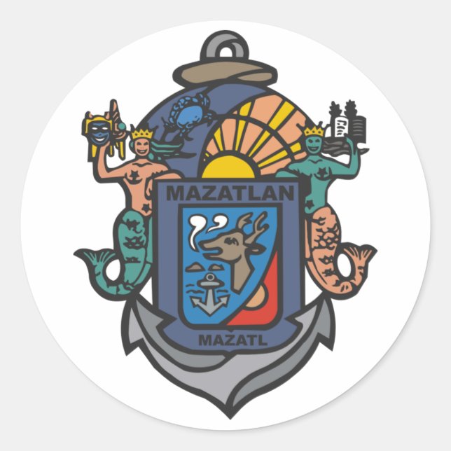 Coat of Arms of Mazatlán, Sinaloa (MX) Classic Round Sticker (Front)