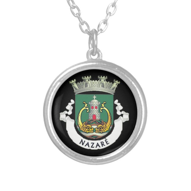 Coat of Arms of Nazaré, Portugal Silver Plated Necklace (Front)