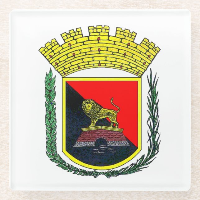Coat of Arms of Ponce, Puerto Rico Glass Coaster (Front)