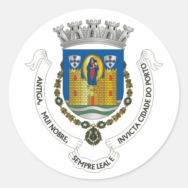 Coat of Arms of Porto, PORTUGAL Classic Round Sticker (Front)