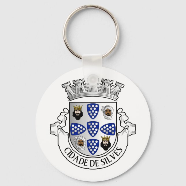 Coat of arms of Silves, Portugal Button Keychain (Front)
