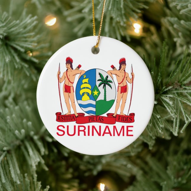 Coat of Arms of Suriname Ceramic Ornament (Tree)