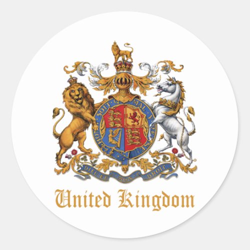 COAT OF ARMS OF THE UNITED KINGDOM CLASSIC ROUND STICKER