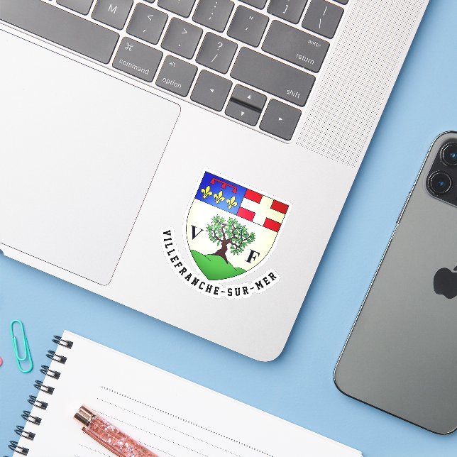 Coat of Arms of Villefranche-sur-Mer, France Class Sticker (Laptop w/ iPhone)