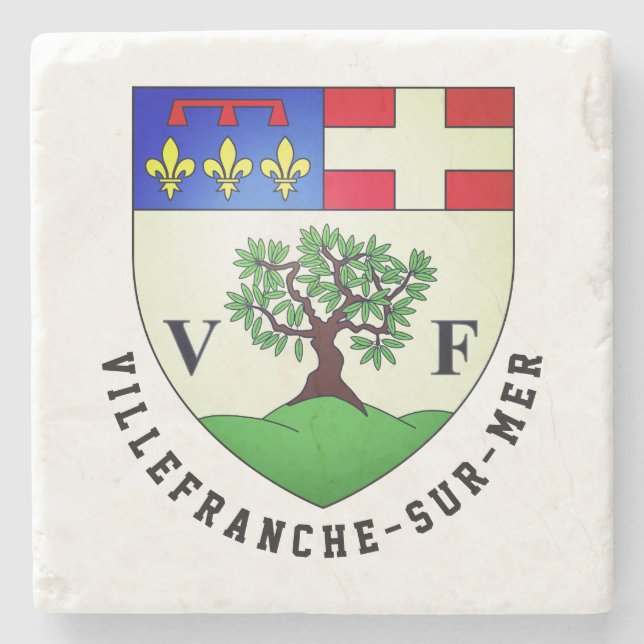 Coat of Arms of Villefranche-sur-Mer, France Stone Coaster (Front)