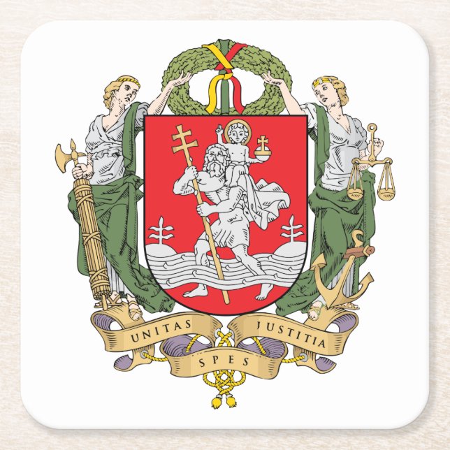 Coat of arms of Vilnius, Lithuania Square Paper Co Coaster (Front)