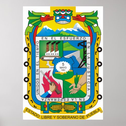 Coat of arms Puebla Official Mexican Heraldry Logo Poster