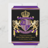 Coat of Arms Purple Gold Lion Emblem Birthday Invitation (Front)