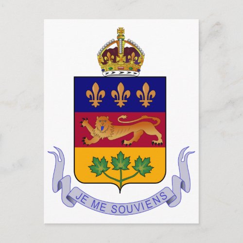Coat of arms Qubec Official Canada Heraldry Logo Postcard