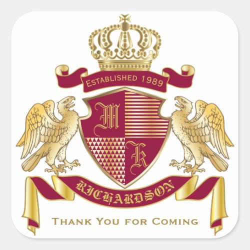 Coat of Arms Thank You Red Gold Eagle Emblem Square Sticker