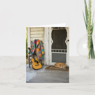 Coat of Many Colors with Guitar and Cat Card
