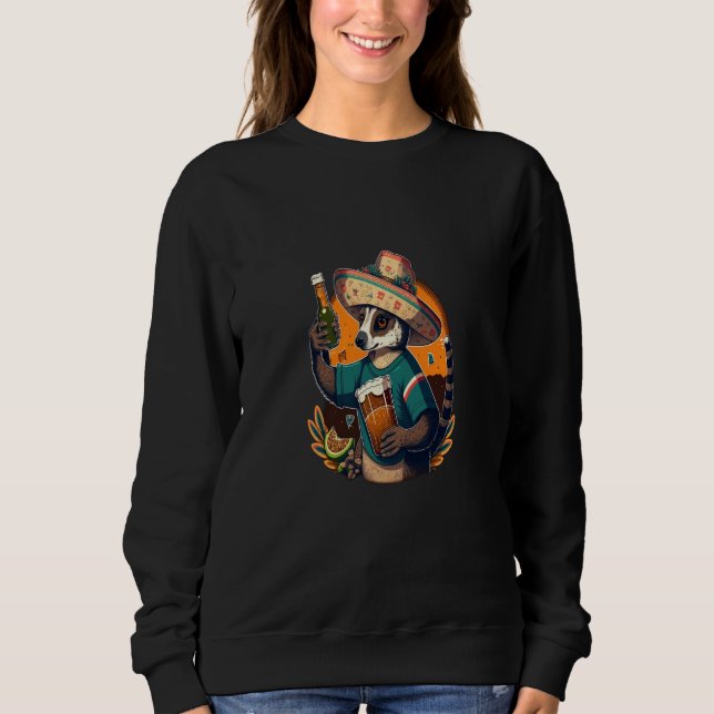 Coati Wearing Sombrero Mexican Coati Drinking Beer Sweatshirt (Front)