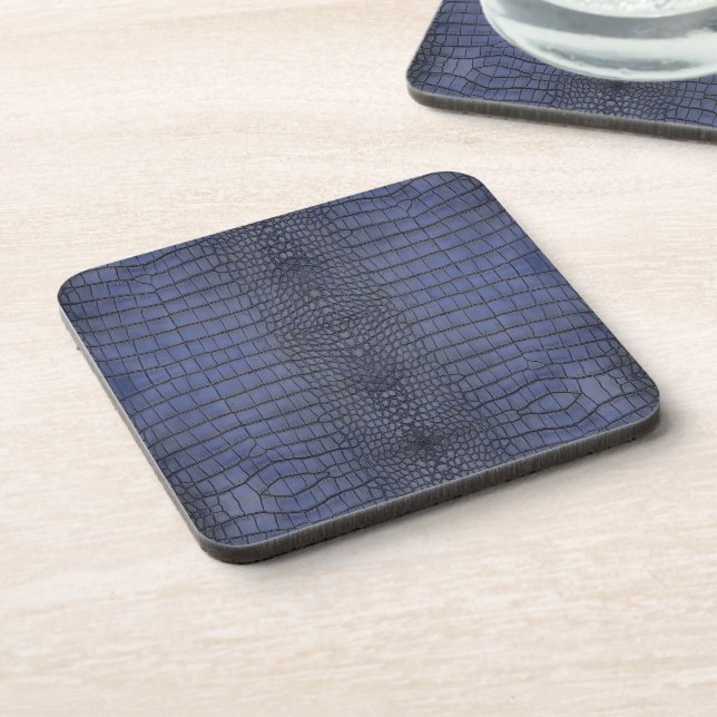Cobalt Alligator Texture Print Beverage Coaster (Left Side)