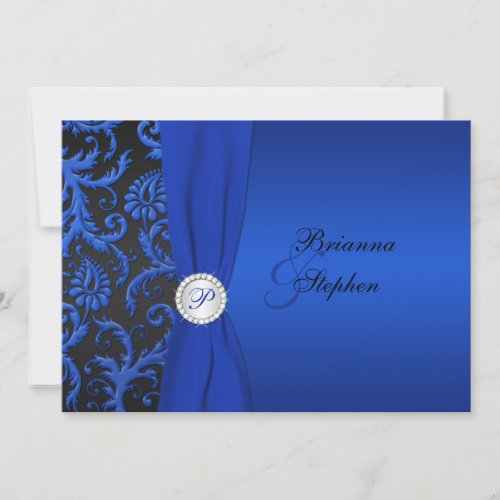 Cobalt and Black Damask Wedding Invitation II