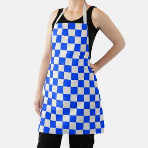 Cobalt and cream checkerboard pattern apron