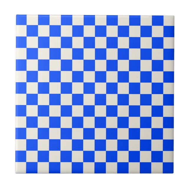 Cobalt and cream checkerboard pattern ceramic tile (Front)