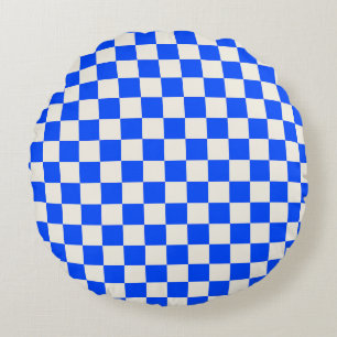 Cobalt and cream checkerboard pattern round pillow