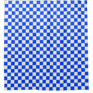 Cobalt and cream checkerboard pattern shower curtain