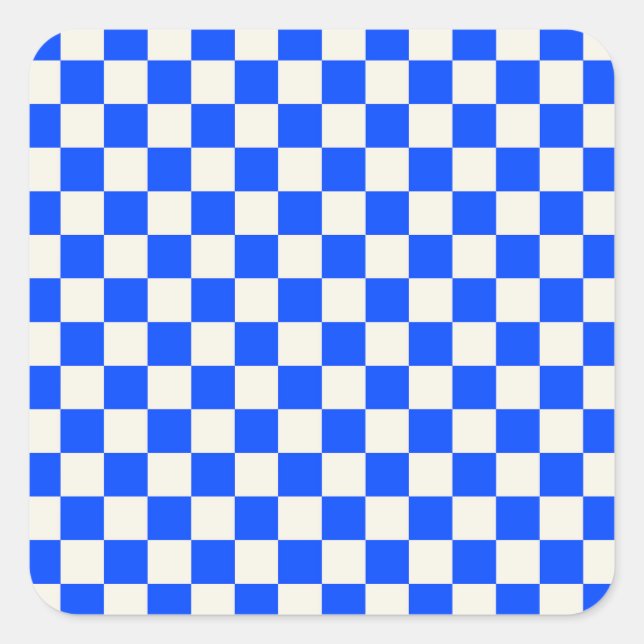 Cobalt and cream checkerboard pattern square sticker (Front)
