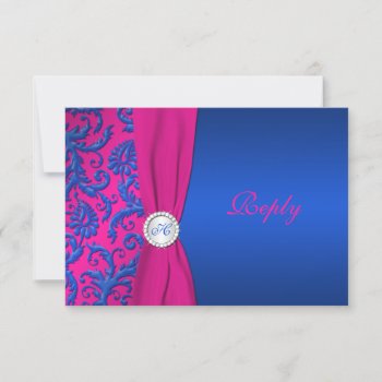 Cobalt And Fuchsia Damask Rsvp Card by NiteOwlStudio at Zazzle