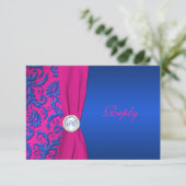 Cobalt and Fuchsia Damask RSVP Card (Standing Front)