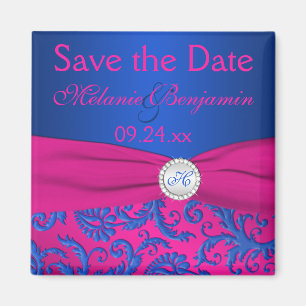 Cobalt and Fuchsia Damask Save the Date Magnet