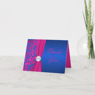Cobalt and Fuchsia Damask Thank You Note Card