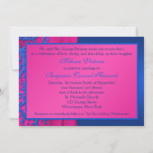 Cobalt and Fuchsia Damask Wedding Invitation (Back)