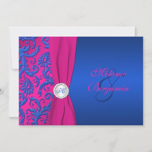 Cobalt and Fuchsia Damask Wedding Invitation