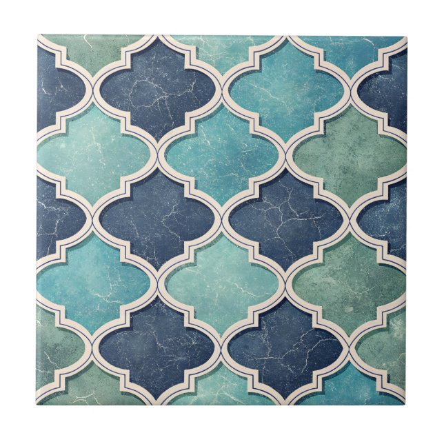 Cobalt and Teal Quatrefoil - Mediterranean Mosaic Ceramic Tile (Front)