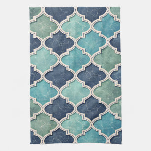 Cobalt and Teal Quatrefoil - Mediterranean Mosaic Kitchen Towel