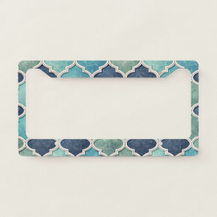 Cobalt and Teal Quatrefoil - Mediterranean Mosaic License Plate Frame