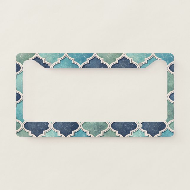 Cobalt and Teal Quatrefoil - Mediterranean Mosaic License Plate Frame (Front)