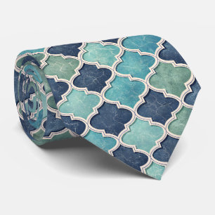 Cobalt and Teal Quatrefoil - Mediterranean Mosaic Neck Tie