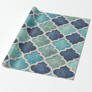 Cobalt and Teal Quatrefoil - Mediterranean Mosaic Wrapping Paper