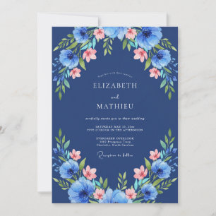 Cobalt Anemone Wedding Invitation