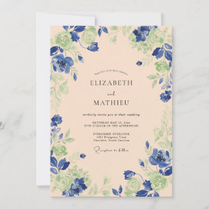 Cobalt Apricot Painted Wedding Invitation