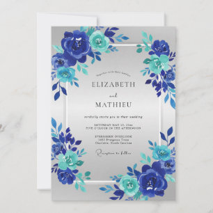 Cobalt Aqua Bloom Wedding Invitation